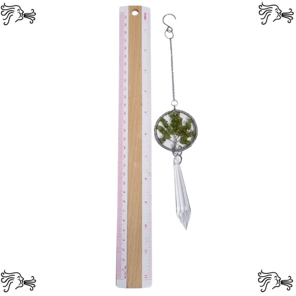 Green Jade Natural Stone Sun Catcher Crystal Prisms Tree of Life Chakra